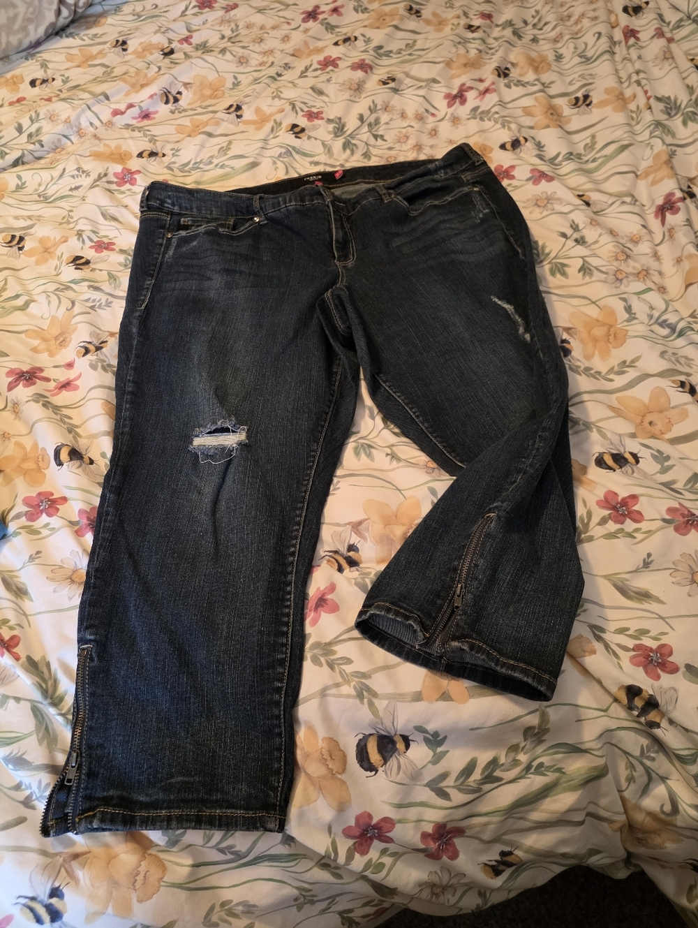 torrid Dark Blue Distressed Ankle Zip Jeans